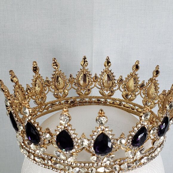 Signed K & K Luxury Retro Purple Crystal Bridal Crown Baroque Rhinestone Tiaras main image 13